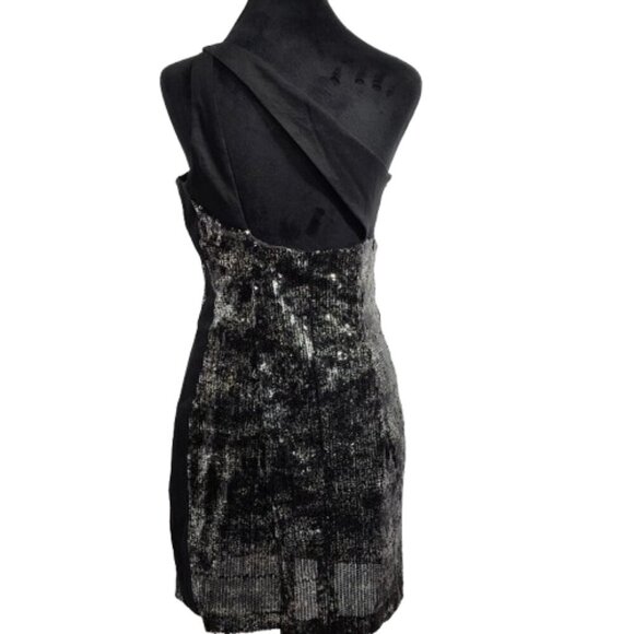 Jessica McClintock One Shoulder Strap Sequined Black and Gray Dress Women's 10 - Picture 5 of 8